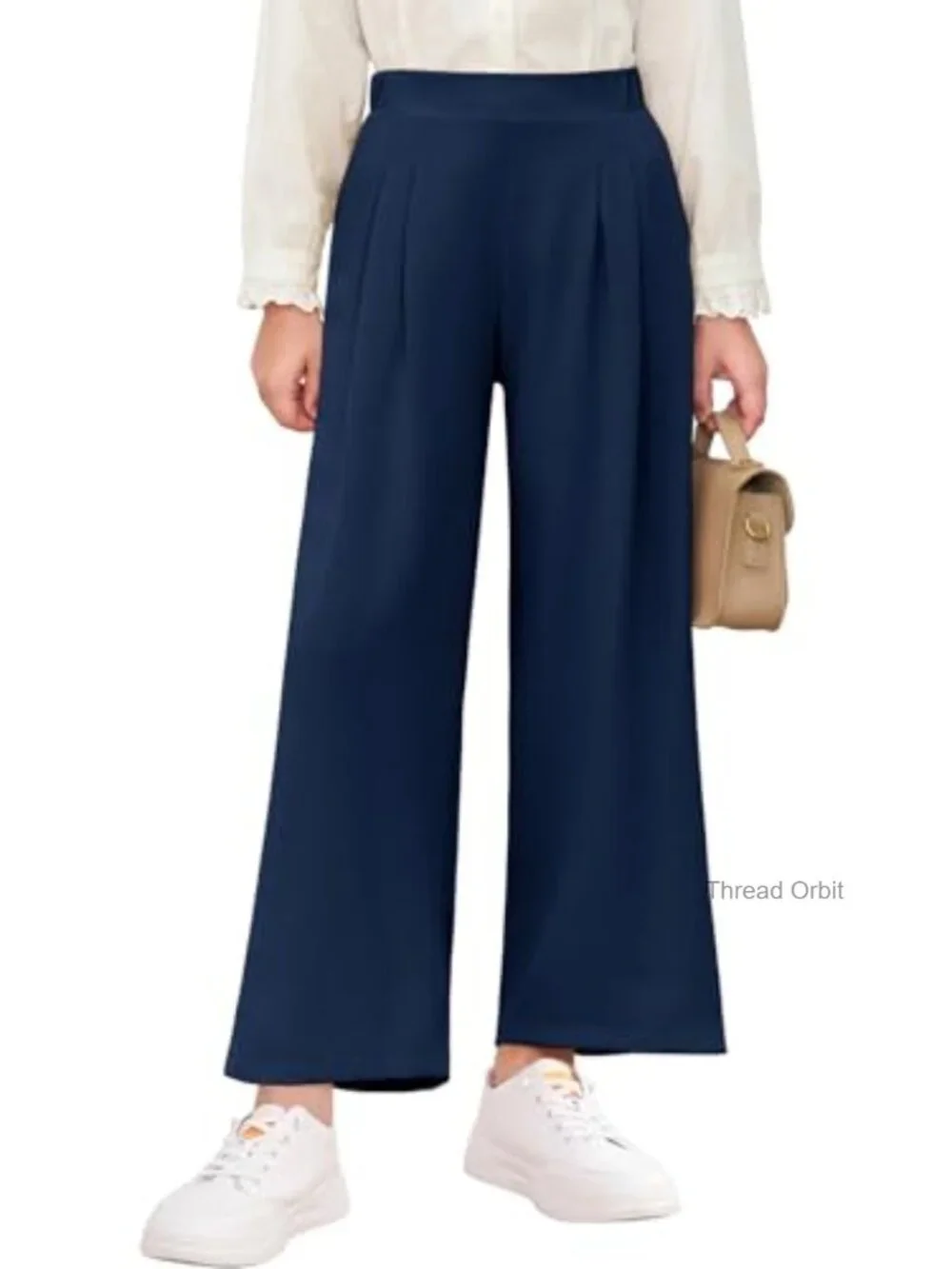 Girls Wide Leg Dress Pants with Pockets High Waisted Kids Trousers